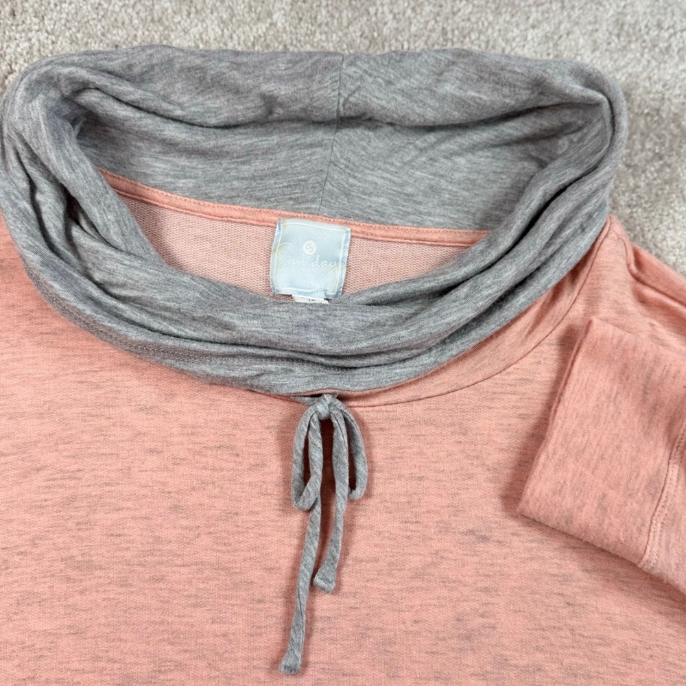 Sunday Womens 1X Cowl Neck‎ Pullover Top Coral Pink Heather Gray Long Sleeve